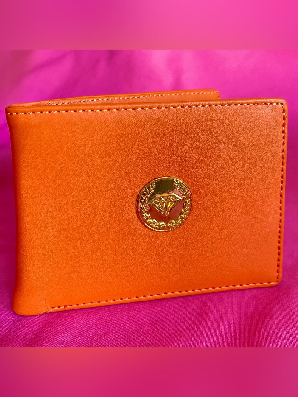 Diamond Supply Co. Orange Leather Bifold Wallet Card Gold